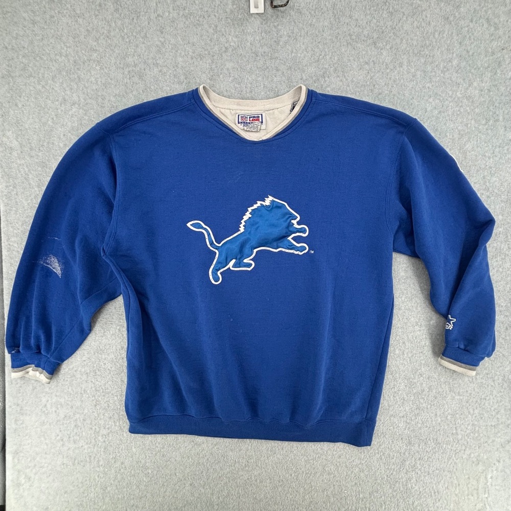 Starter Detroit Lions Sweatshirt Mens XL Blue NFL Pro Line Vintage Pullover